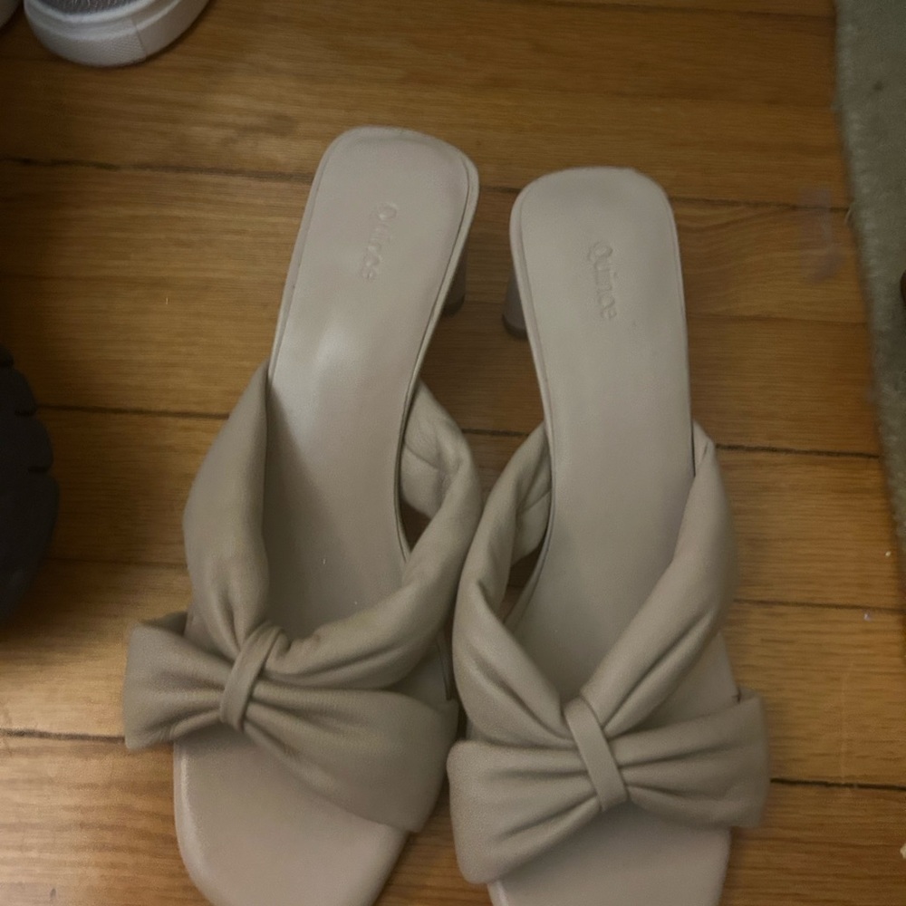Quince Beige Knotted Slide Mules